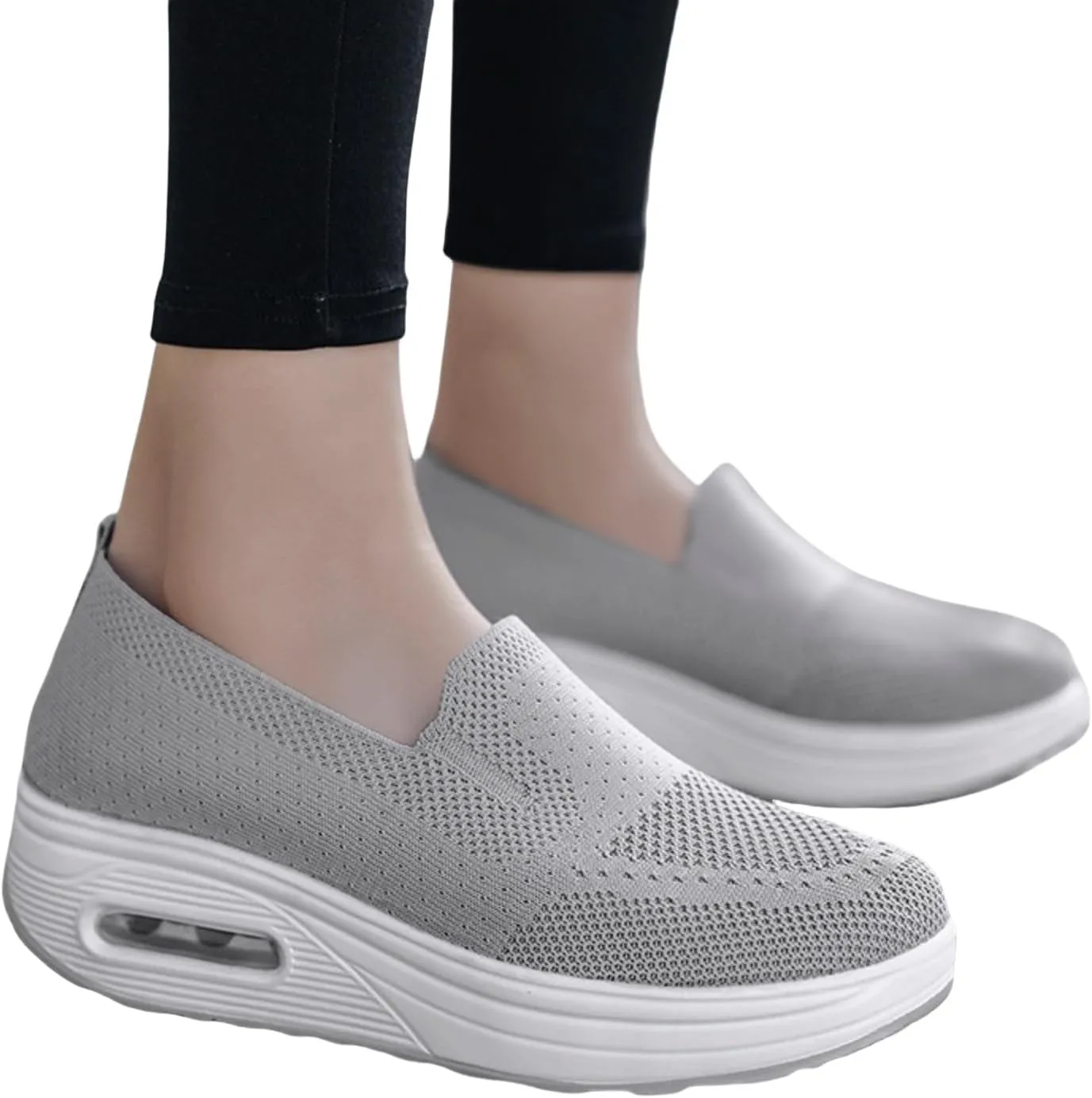 Orthopedic Walking Shoes for Women Casual Diabetic Platform Slip-On Shoe Lightweight Air Cushion Mesh Up Shoe Comfortable Wide Summer Stretch Shoes with Arch Support