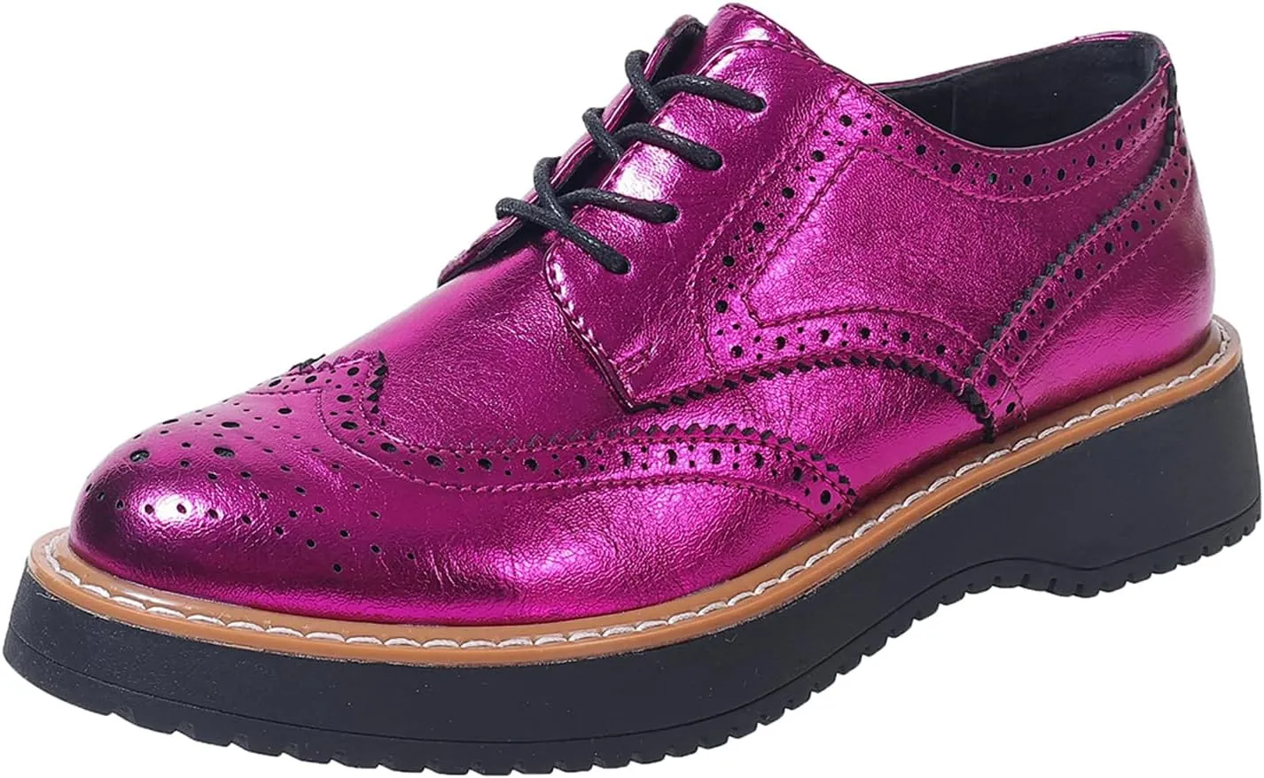 Oxford Shoes for Women Round Toe Wingtips Brogues Lace up Platform Loafers Business Casual Office Dress Shoes, US Size 5-11