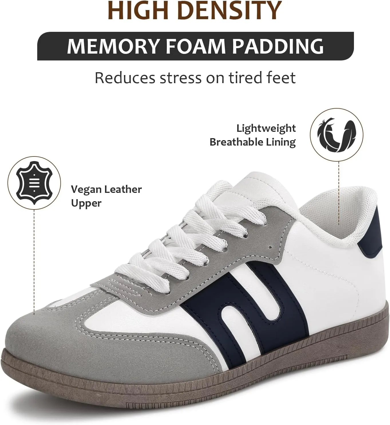 Padgene Women's Classic Retro Gum Sole Fashion Sneakers Casual Tennis Leather Skate Shoes Anti Slip Footwear for Women Walking Trainers