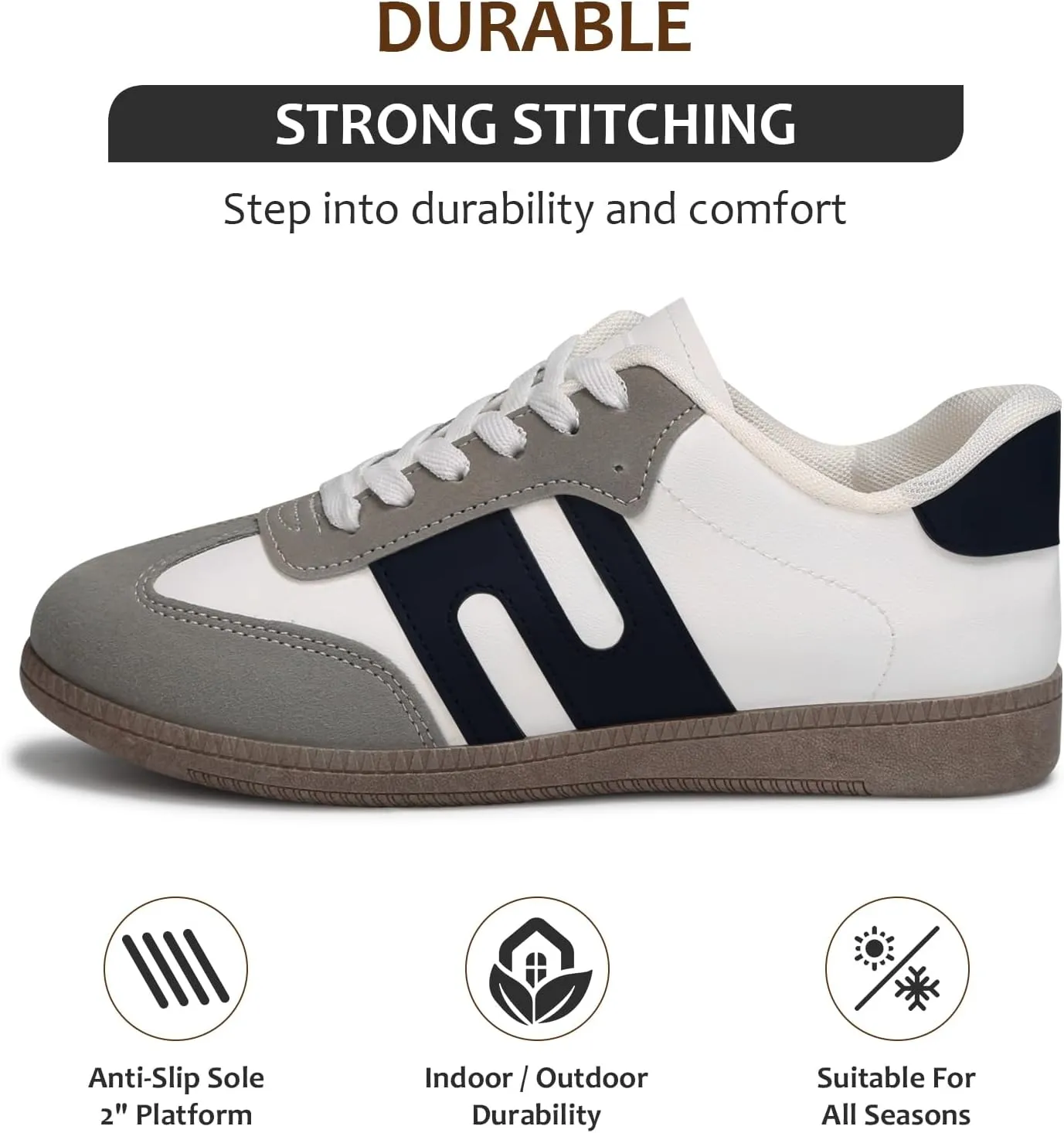 Padgene Women's Classic Retro Gum Sole Fashion Sneakers Casual Tennis Leather Skate Shoes Anti Slip Footwear for Women Walking Trainers