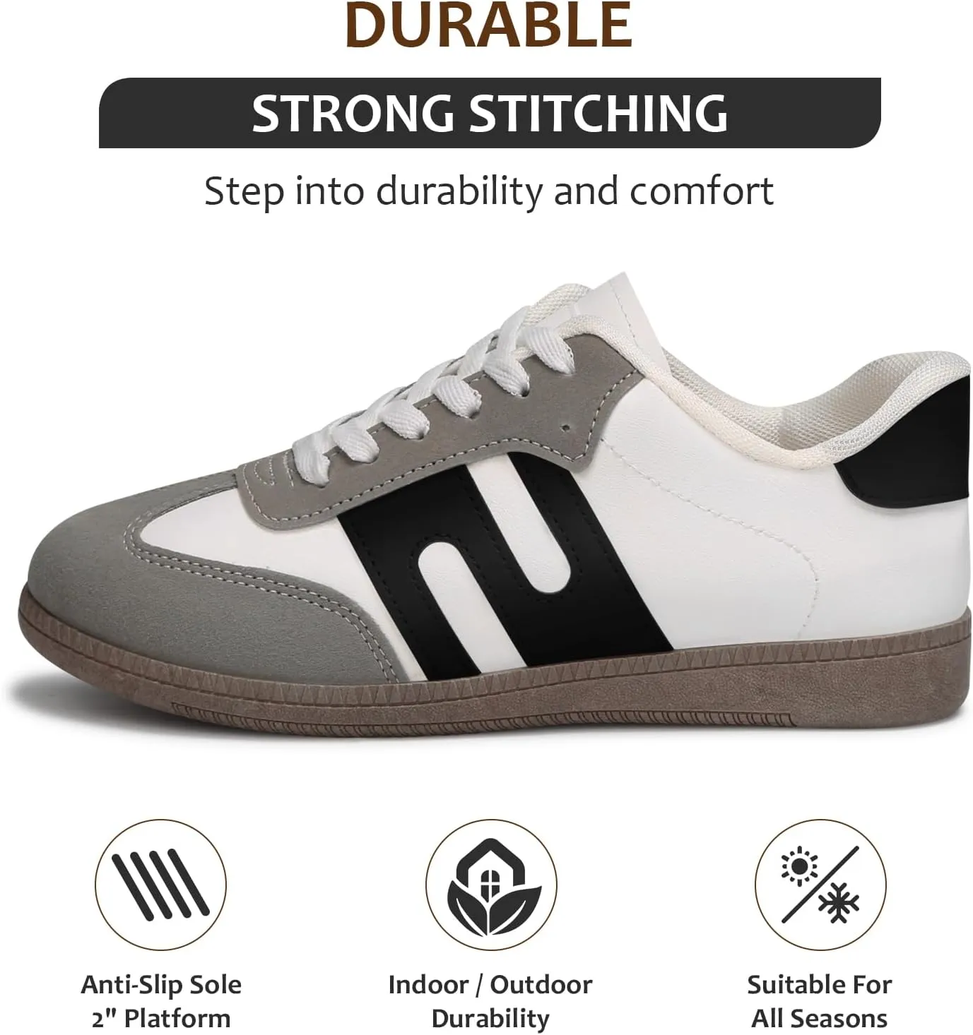 Padgene Women's Classic Retro Gum Sole Fashion Sneakers Casual Tennis Leather Skate Shoes Anti Slip Footwear for Women Walking Trainers