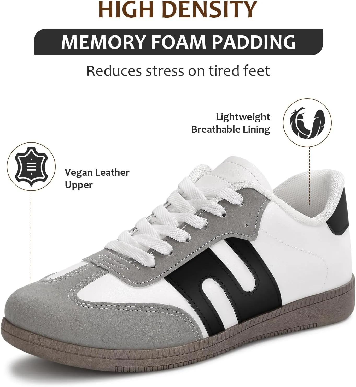 Padgene Women's Classic Retro Gum Sole Fashion Sneakers Casual Tennis Leather Skate Shoes Anti Slip Footwear for Women Walking Trainers
