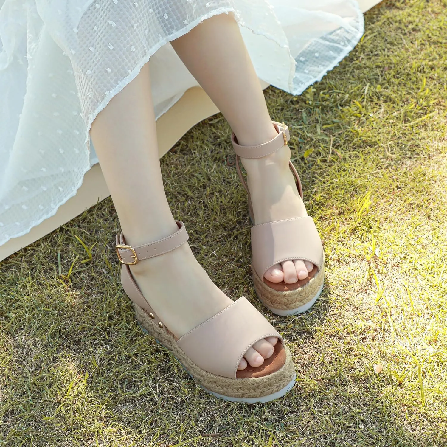 PANDANINJIA Girls Sandals Flatform Wedge Open Toe Summer Shoes Little Big Kid Flower Girl Heels Dress Shoes