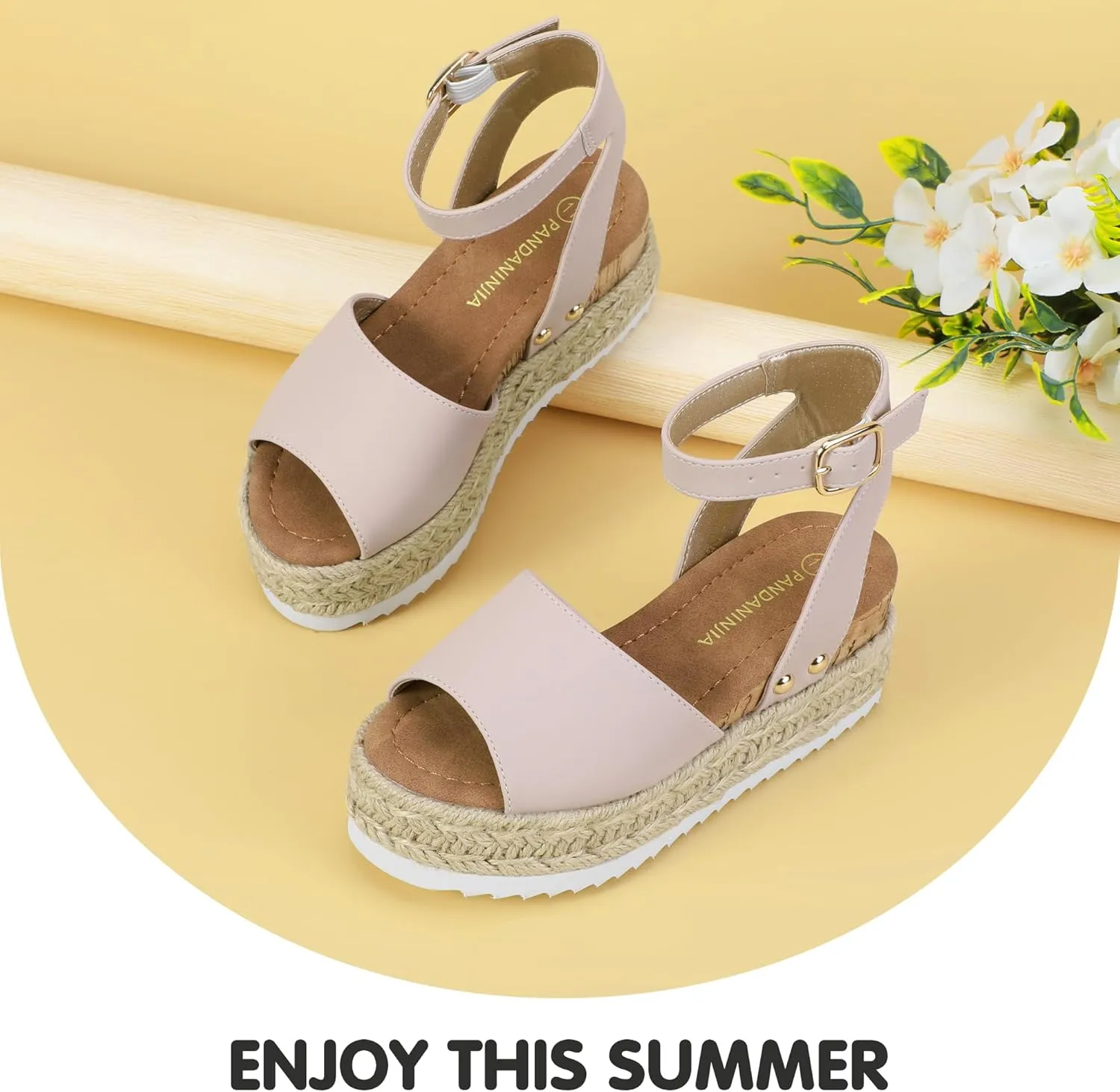 PANDANINJIA Girls Sandals Flatform Wedge Open Toe Summer Shoes Little Big Kid Flower Girl Heels Dress Shoes