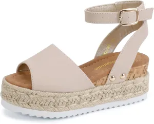 PANDANINJIA Girls Sandals Flatform Wedge Open Toe Summer Shoes Little Big Kid Flower Girl Heels Dress Shoes