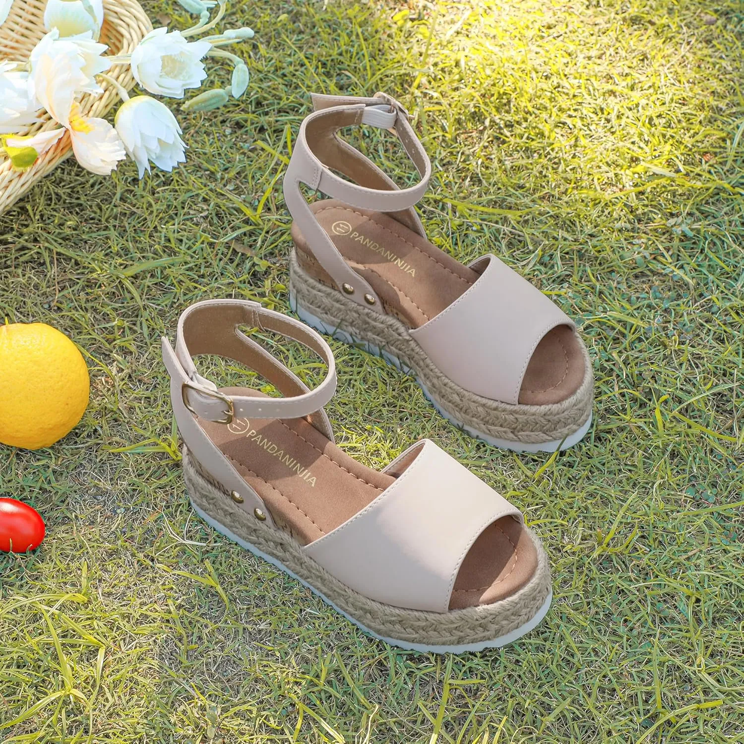 PANDANINJIA Girls Sandals Flatform Wedge Open Toe Summer Shoes Little Big Kid Flower Girl Heels Dress Shoes