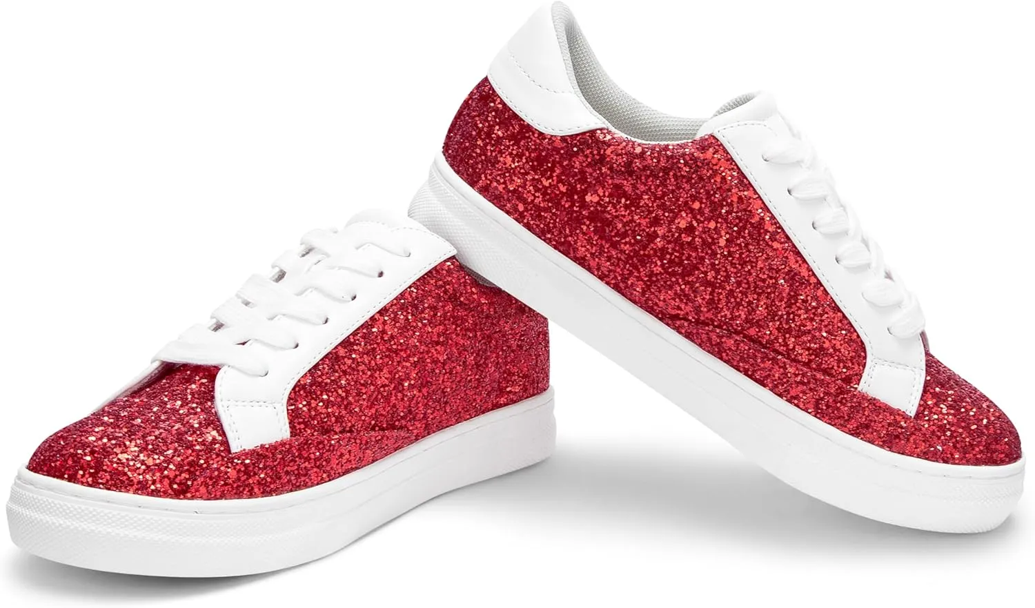 PARTY Women's Glitter Fashion Star Sneakers Low Top Platform Lace Up Comfortable Wedding Walking Shoes
