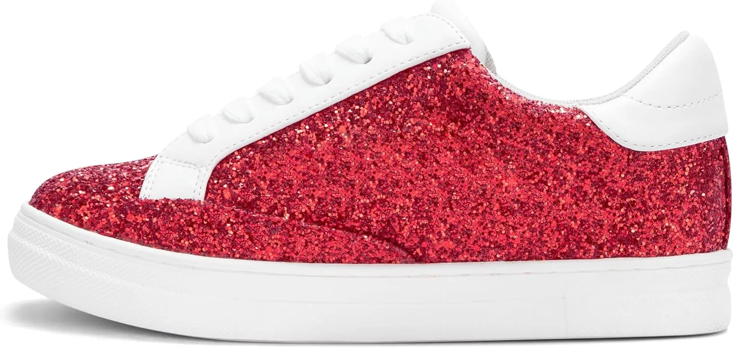 PARTY Women's Glitter Fashion Star Sneakers Low Top Platform Lace Up Comfortable Wedding Walking Shoes