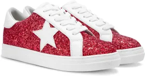PARTY Women's Glitter Fashion Star Sneakers Low Top Platform Lace Up Comfortable Wedding Walking Shoes