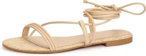 PARTY Women's Strappy Sandals Lace Up Flats Tie Up Open Toe Ankle Strap Shoes