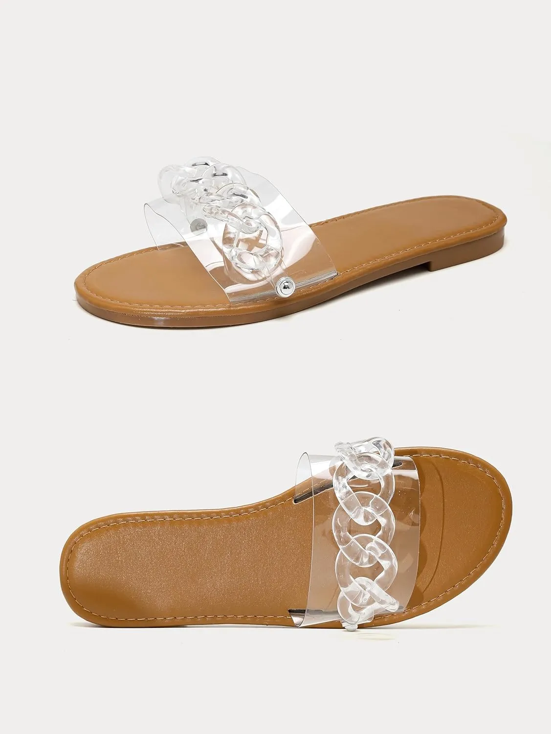 pearl&she Women Summer Glitter Candy Color Chain Slides Flat Low Wedge Sparkle ladies Sandals Shoes