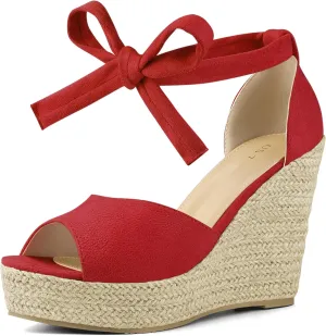 Perphy Platform Espadrilles Ankle Tie Sandals Peep Toe Wedges for Women