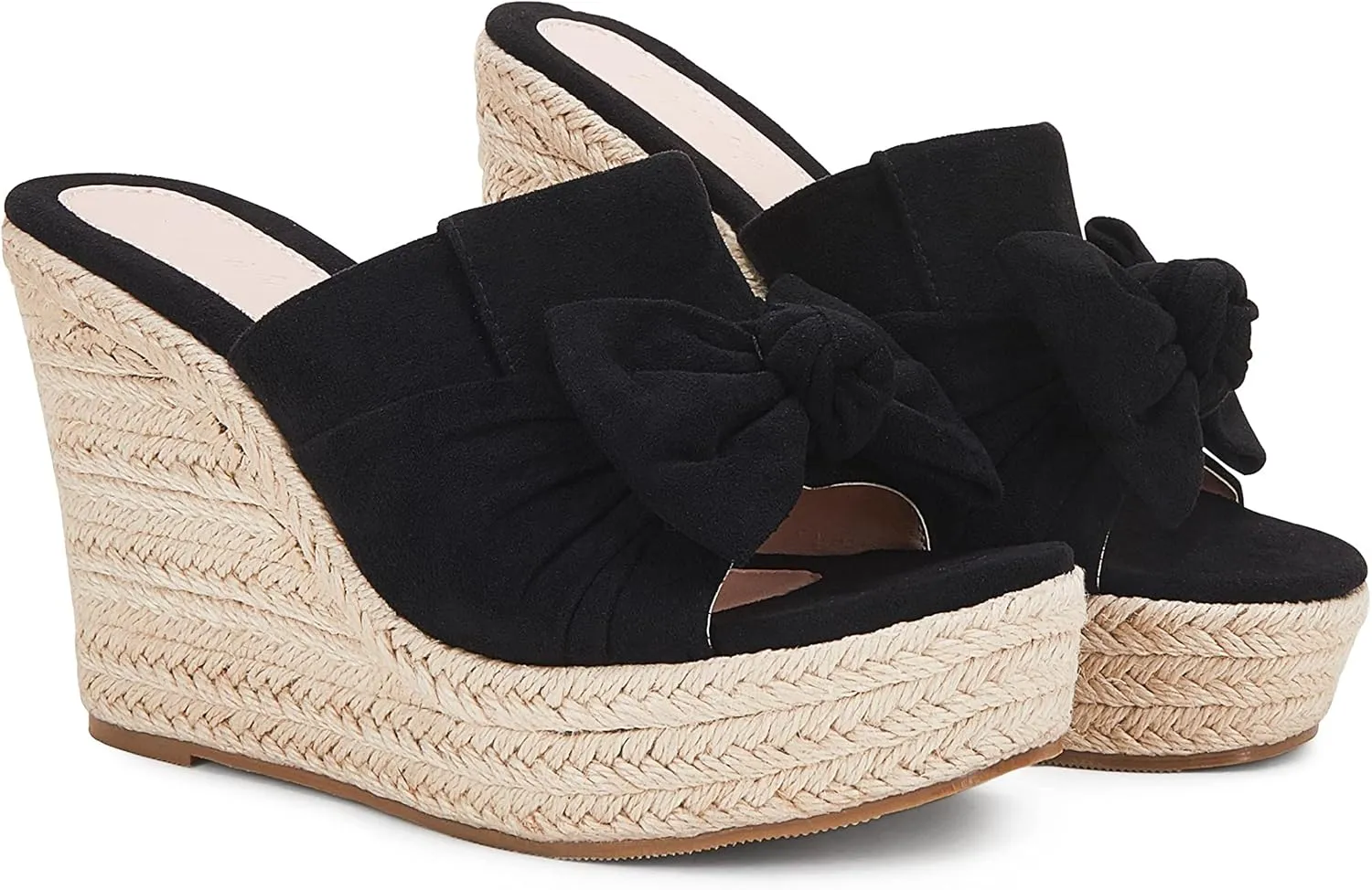 PiePieBuy Womens Platform Espadrilles Slip On Wedge Sandals Bow Tie Open Toe Slides Shoes