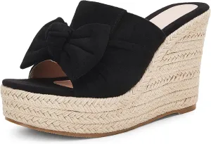 PiePieBuy Womens Platform Espadrilles Slip On Wedge Sandals Bow Tie Open Toe Slides Shoes