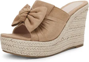 PiePieBuy Womens Platform Espadrilles Slip On Wedge Sandals Bow Tie Open Toe Slides Shoes