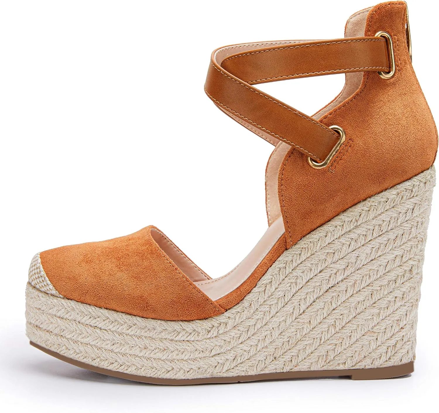 PiePieBuy Womens Wedge Espadrille Ankle Strap Closed Cap Toe Platform Heeled Sandals