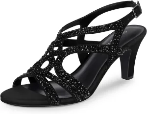 PIZZ ANNU Women's Amelia Heels Sandals Sparkle Crystal Open Toe Slingback High Heel Sandals Dress Pumps Shoes for Party Wedding