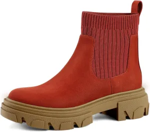 PIZZ ANNU Women's ClEARY Fashion Chelsea Boots Platform Lug Sole Combat Casual Elastic Chunky Heel Ankle Booties Shoes