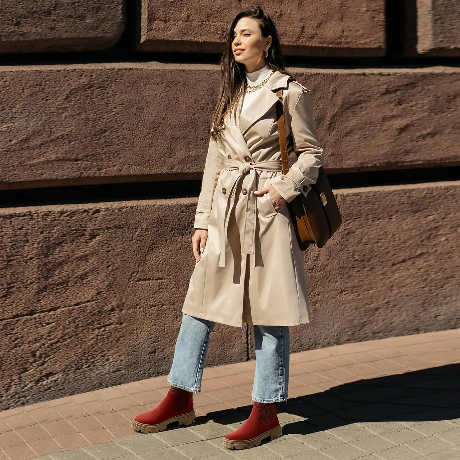 PIZZ ANNU Women's ClEARY Fashion Chelsea Boots Platform Lug Sole Combat Casual Elastic Chunky Heel Ankle Booties Shoes
