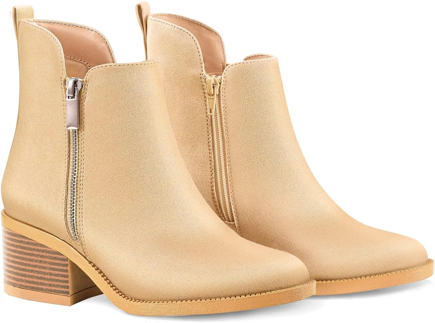 PIZZ ANNU Women's Fashion Ankle Boots Round Toe Low Chunky Block Heel Non-Slip Comfortable Short Boots Side Zipper Booties Shoes