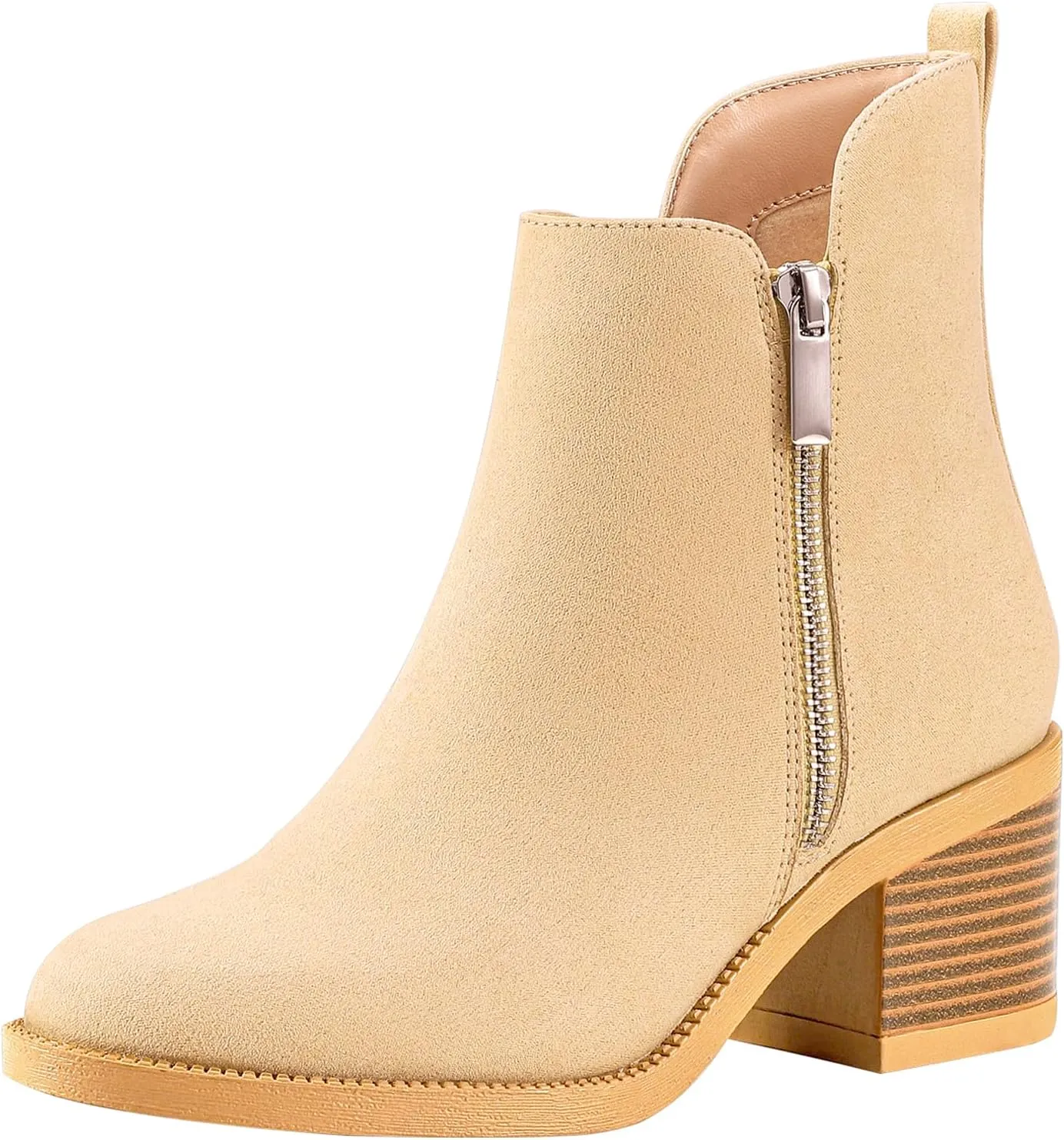 PIZZ ANNU Women's Fashion Ankle Boots Round Toe Low Chunky Block Heel Non-Slip Comfortable Short Boots Side Zipper Booties Shoes