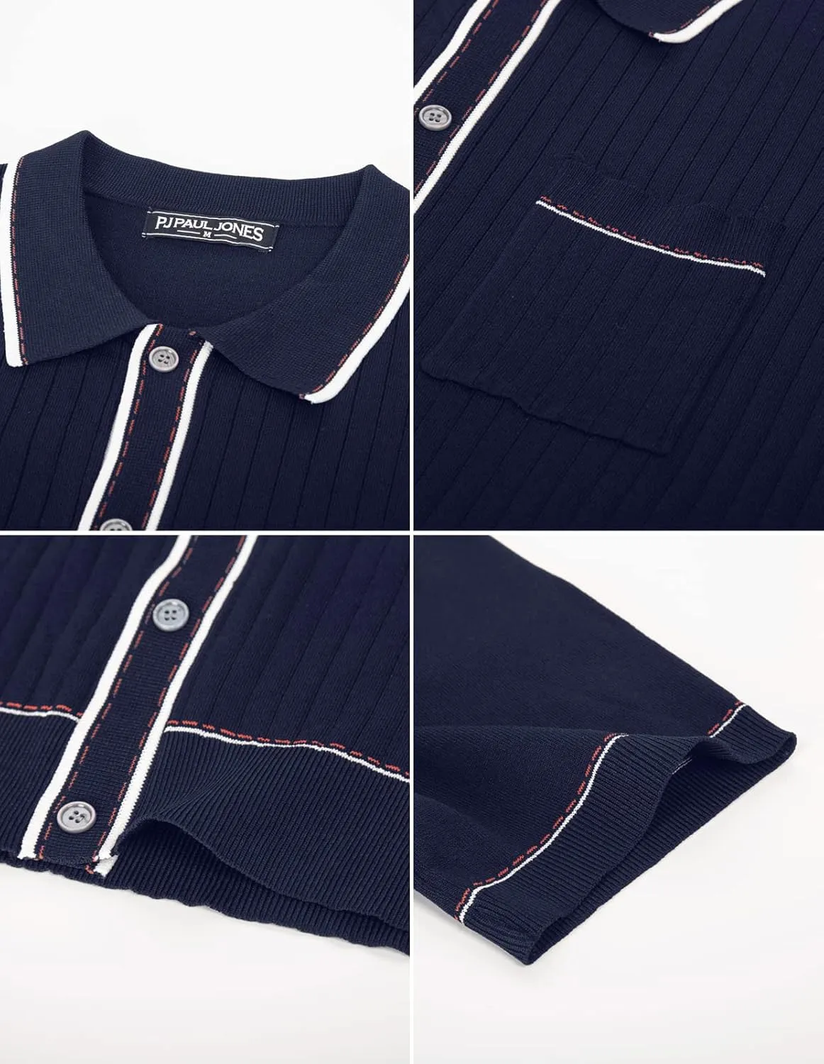 PJ PAUL JONES Mens Knit Shirts Vintage Retro Short Sleeve Button Down Vacation Polo Shirts