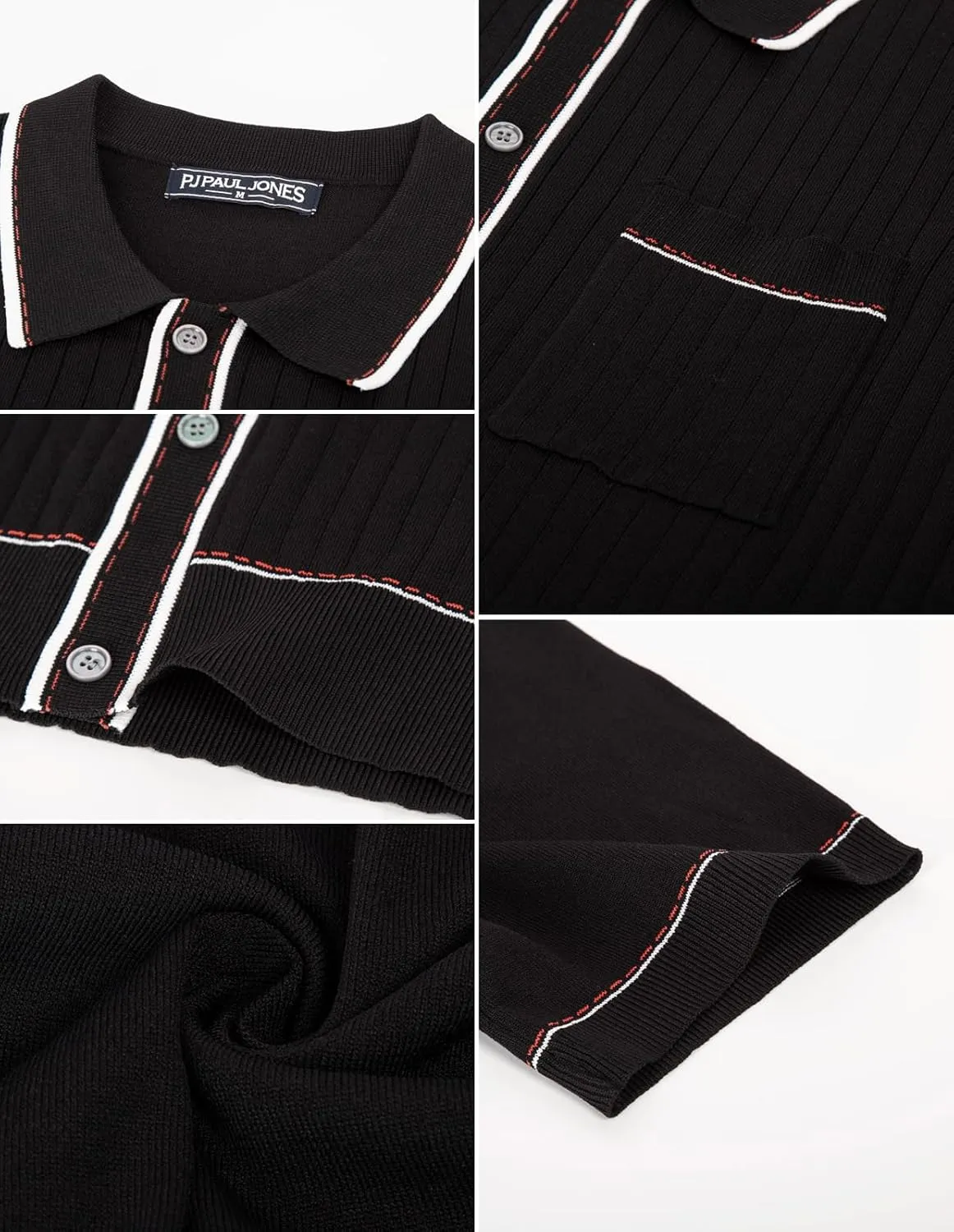 PJ PAUL JONES Mens Knit Shirts Vintage Retro Short Sleeve Button Down Vacation Polo Shirts