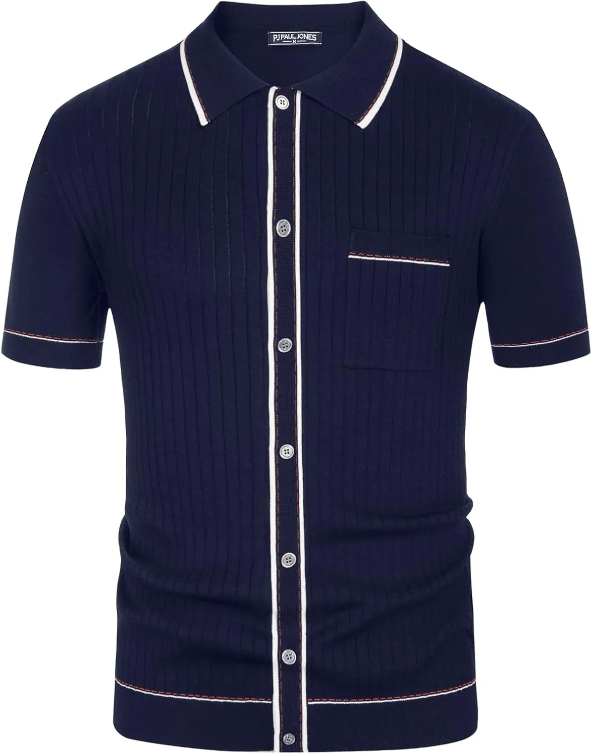 PJ PAUL JONES Mens Knit Shirts Vintage Retro Short Sleeve Button Down Vacation Polo Shirts