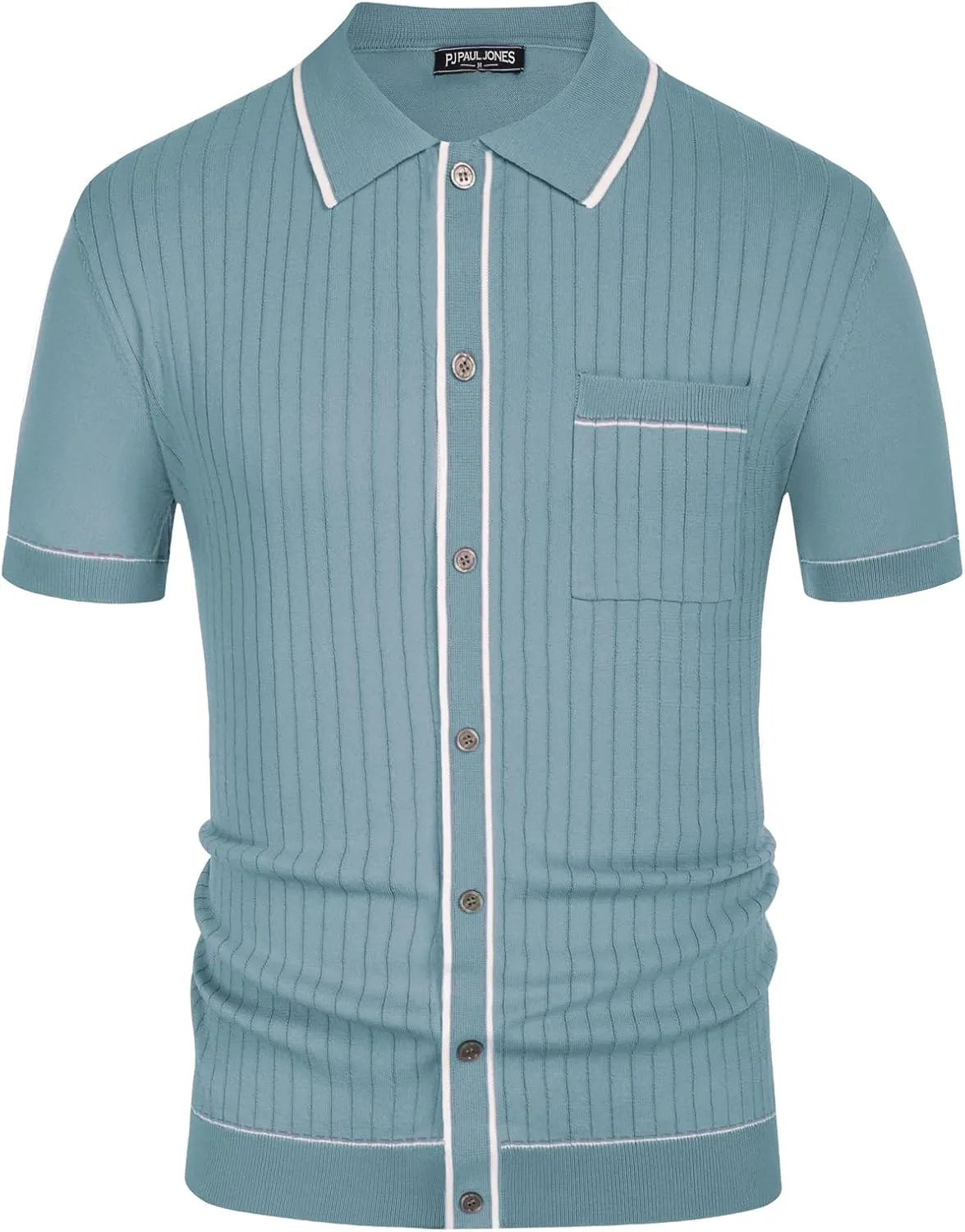PJ PAUL JONES Mens Knit Shirts Vintage Retro Short Sleeve Button Down Vacation Polo Shirts