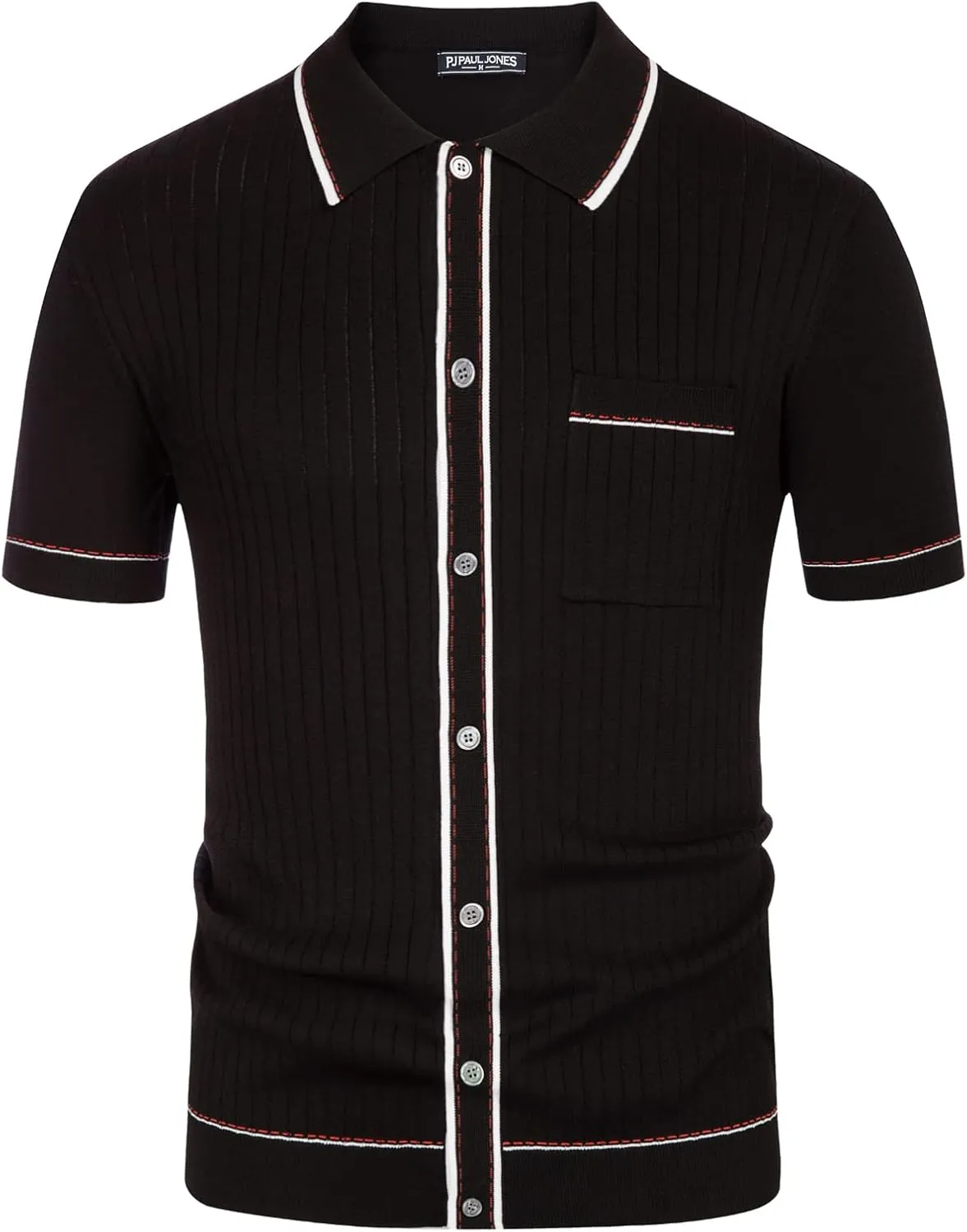 PJ PAUL JONES Mens Knit Shirts Vintage Retro Short Sleeve Button Down Vacation Polo Shirts