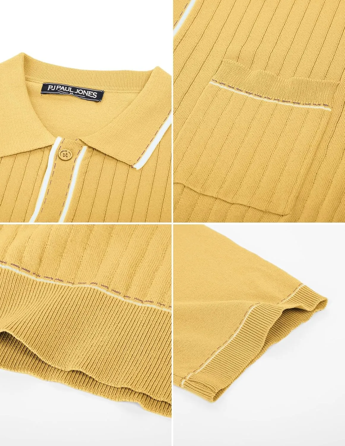 PJ PAUL JONES Mens Knit Shirts Vintage Retro Short Sleeve Button Down Vacation Polo Shirts