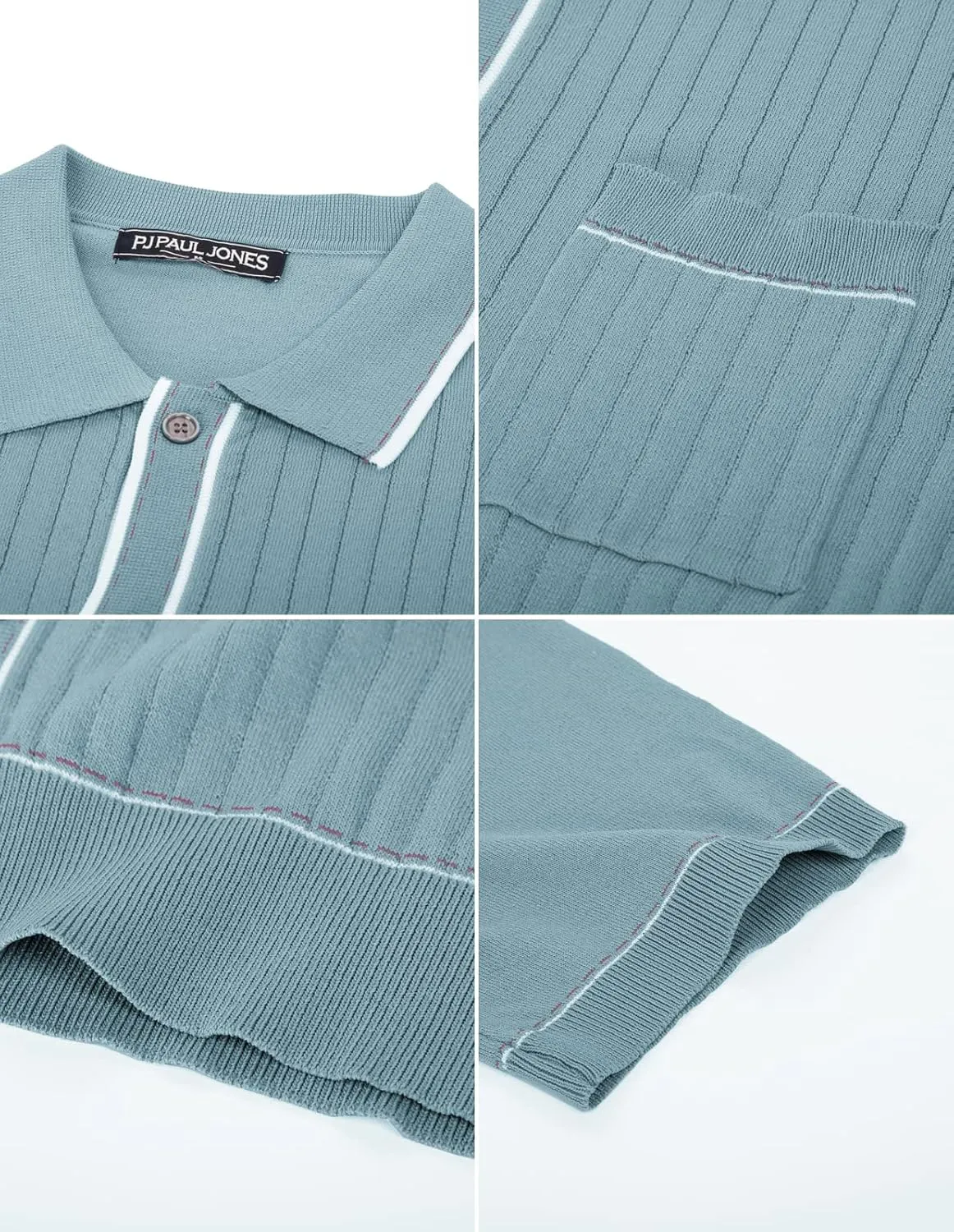 PJ PAUL JONES Mens Knit Shirts Vintage Retro Short Sleeve Button Down Vacation Polo Shirts