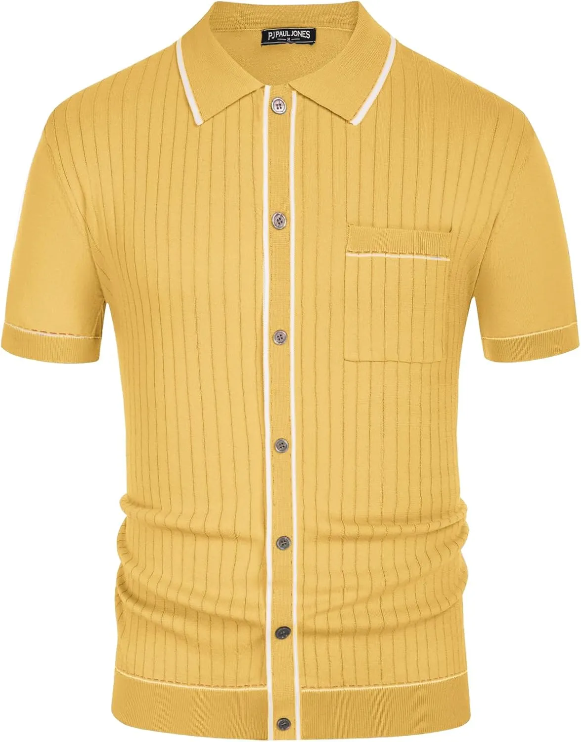 PJ PAUL JONES Mens Knit Shirts Vintage Retro Short Sleeve Button Down Vacation Polo Shirts