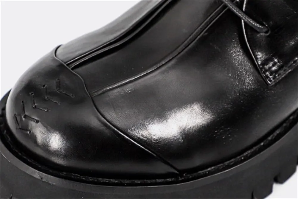 Platform Oxfords Round Toe Slip Resistant Low Top Office Loafers Lug Sole Heightening Business Lace-up Wedding Shoes
