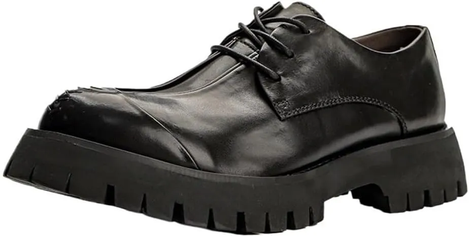 Platform Oxfords Round Toe Slip Resistant Low Top Office Loafers Lug Sole Heightening Business Lace-up Wedding Shoes