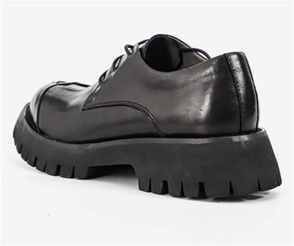 Platform Oxfords Round Toe Slip Resistant Low Top Office Loafers Lug Sole Heightening Business Lace-up Wedding Shoes