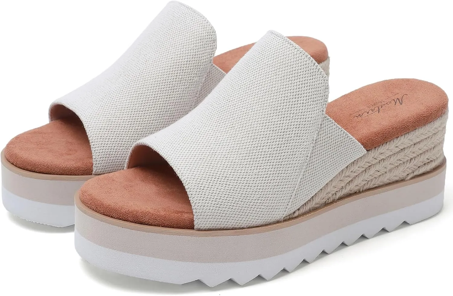 Platform Sandals Espadrilles Mules for Women Wedge Open Toe Slip On Sandals Raffia Womens Slides Shoes for Summer Vacation Beach Casual