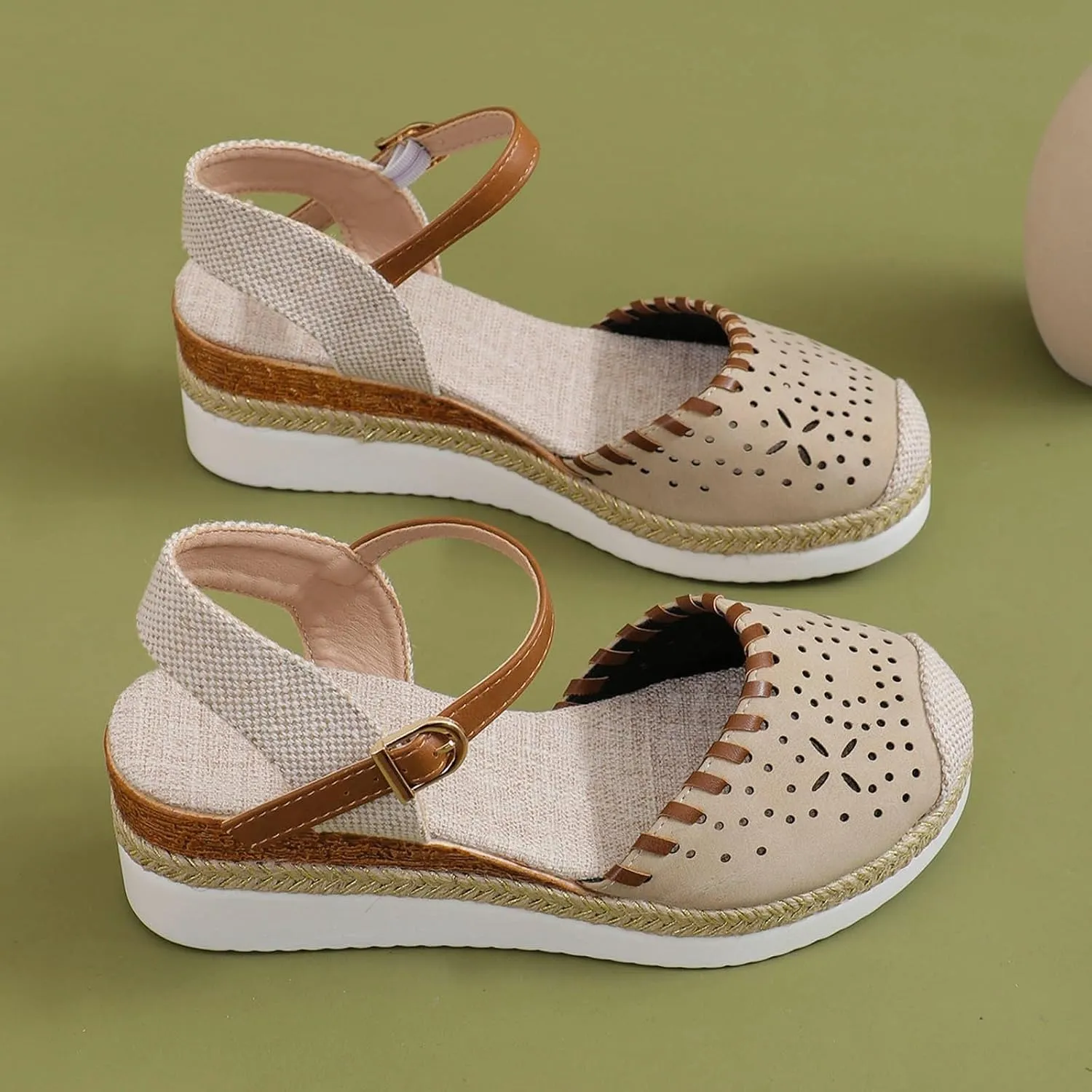 Platform Sandals for Women 2025 Breathable Hollow Out Closed Toe Slip On Sandals Buckle Ankle Strap Wedge Sandal Arch Support Slippers Fashion Summer Bohemia Beach Shoes