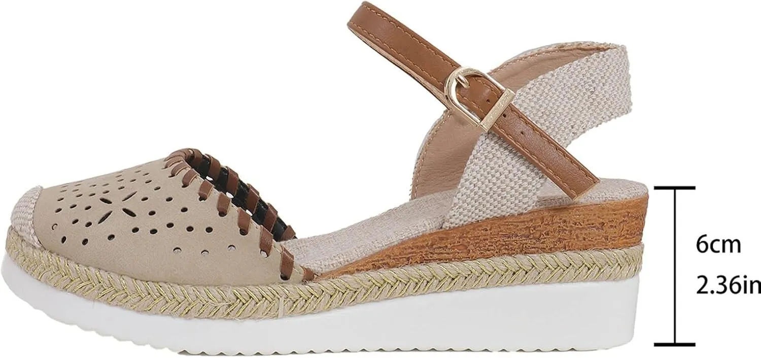 Platform Sandals for Women 2025 Breathable Hollow Out Closed Toe Slip On Sandals Buckle Ankle Strap Wedge Sandal Arch Support Slippers Fashion Summer Bohemia Beach Shoes