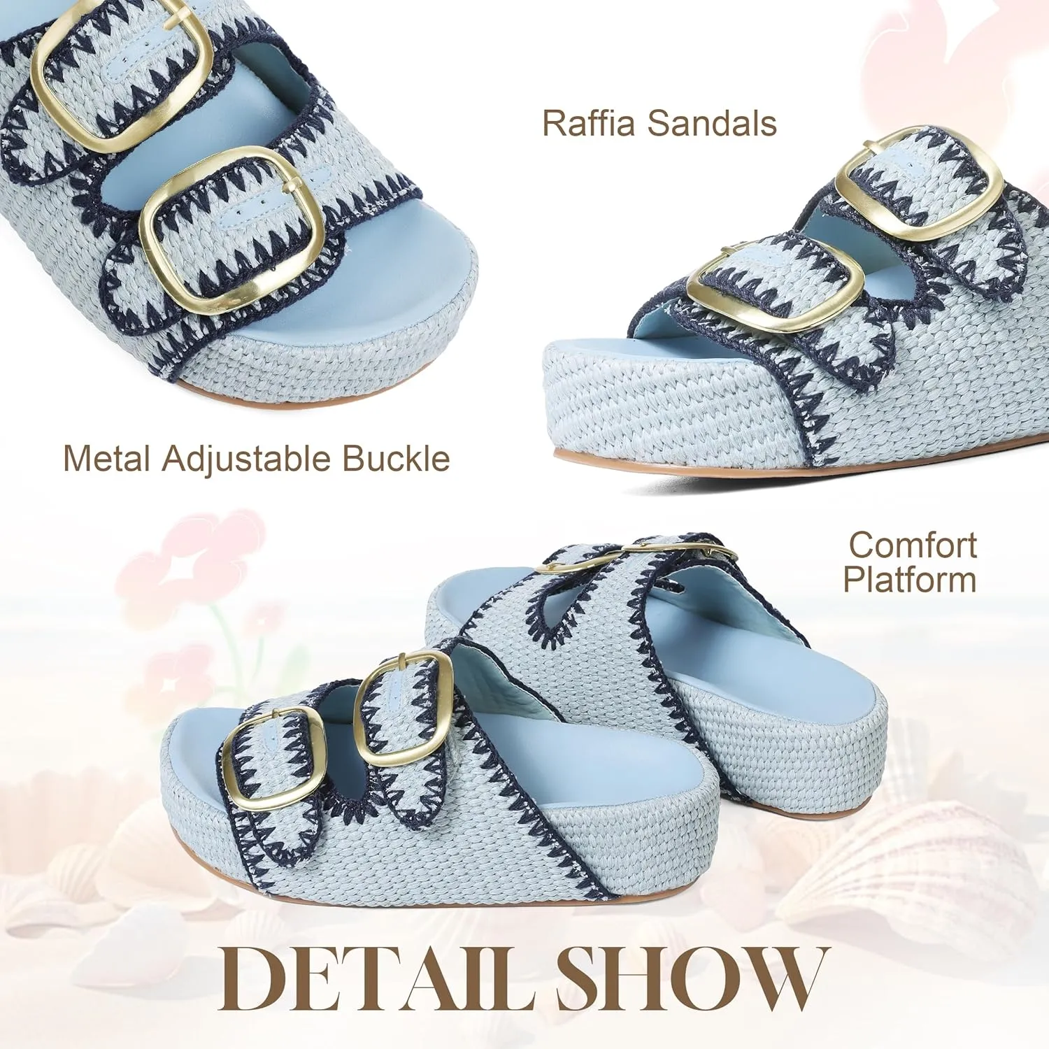 Platform Sandals For Women Raffia Espadrilles Open Toe Flatform Sandals Slip On Slide Sandals Casual Woven Sandals Summer Beach Sandals