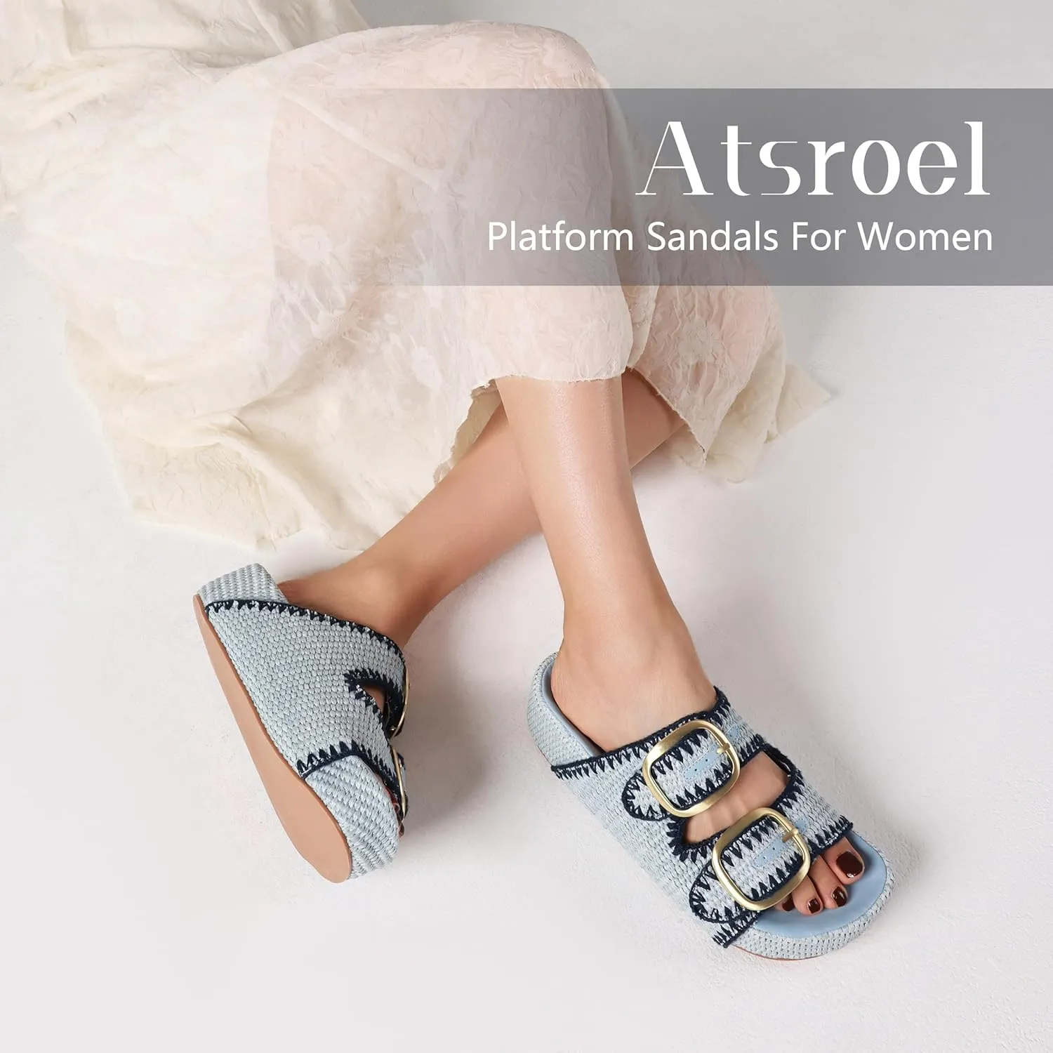 Platform Sandals For Women Raffia Espadrilles Open Toe Flatform Sandals Slip On Slide Sandals Casual Woven Sandals Summer Beach Sandals
