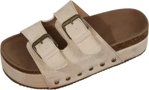 Platform Sandals Women Cork Footbed Orthopedic Slides 2 Straps Adjustable Buckle Slip On Summer with Comfort Shoes