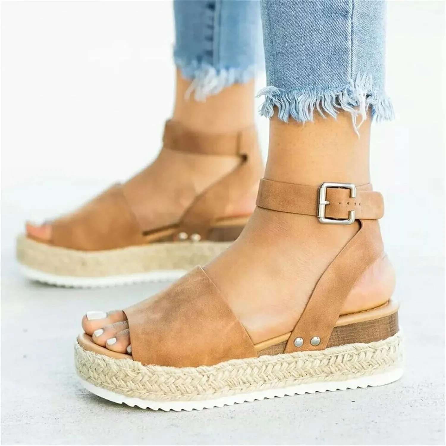 Platform Sandals Women Dressy 2025 Summer Open Toe Buckle Ankle Strap Wedge Sandals Comfortable Arch Support Wedge Sandals