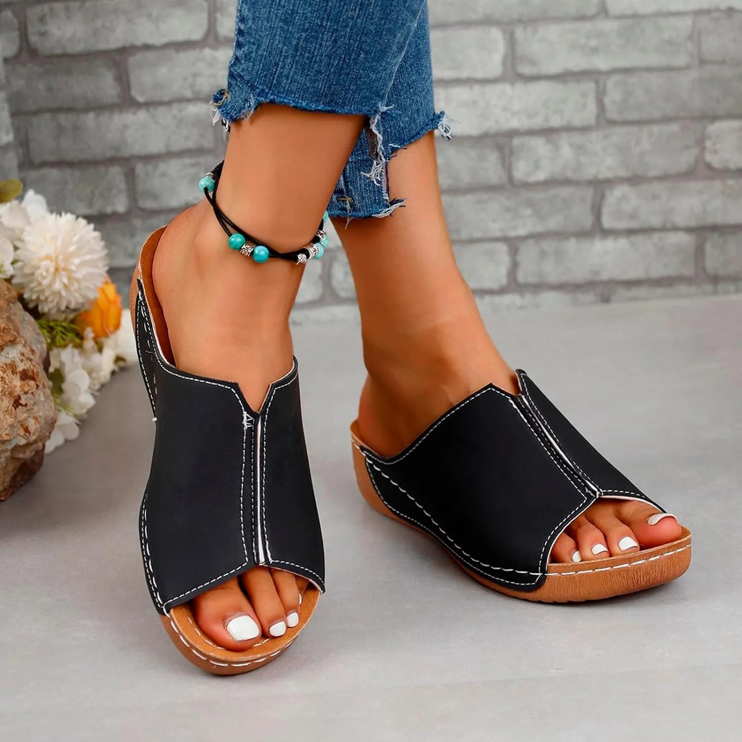 Platform Sandals Women Orthopedic Slip On Slide Slippers with Arch Support Comfort Beach Outdoor Walking Summer Shoes