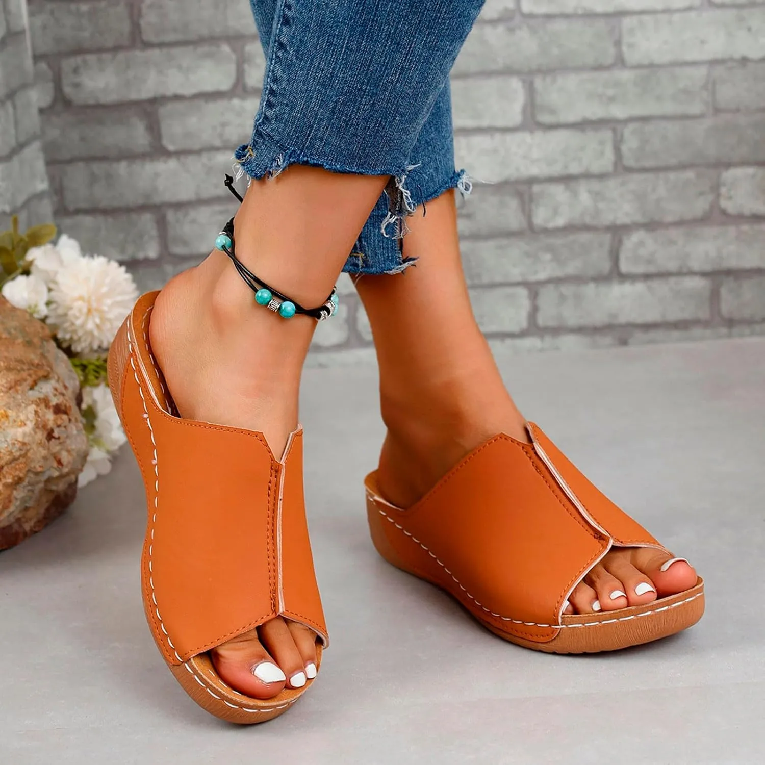 Platform Sandals Women Orthopedic Slip On Slide Slippers with Arch Support Comfort Beach Outdoor Walking Summer Shoes