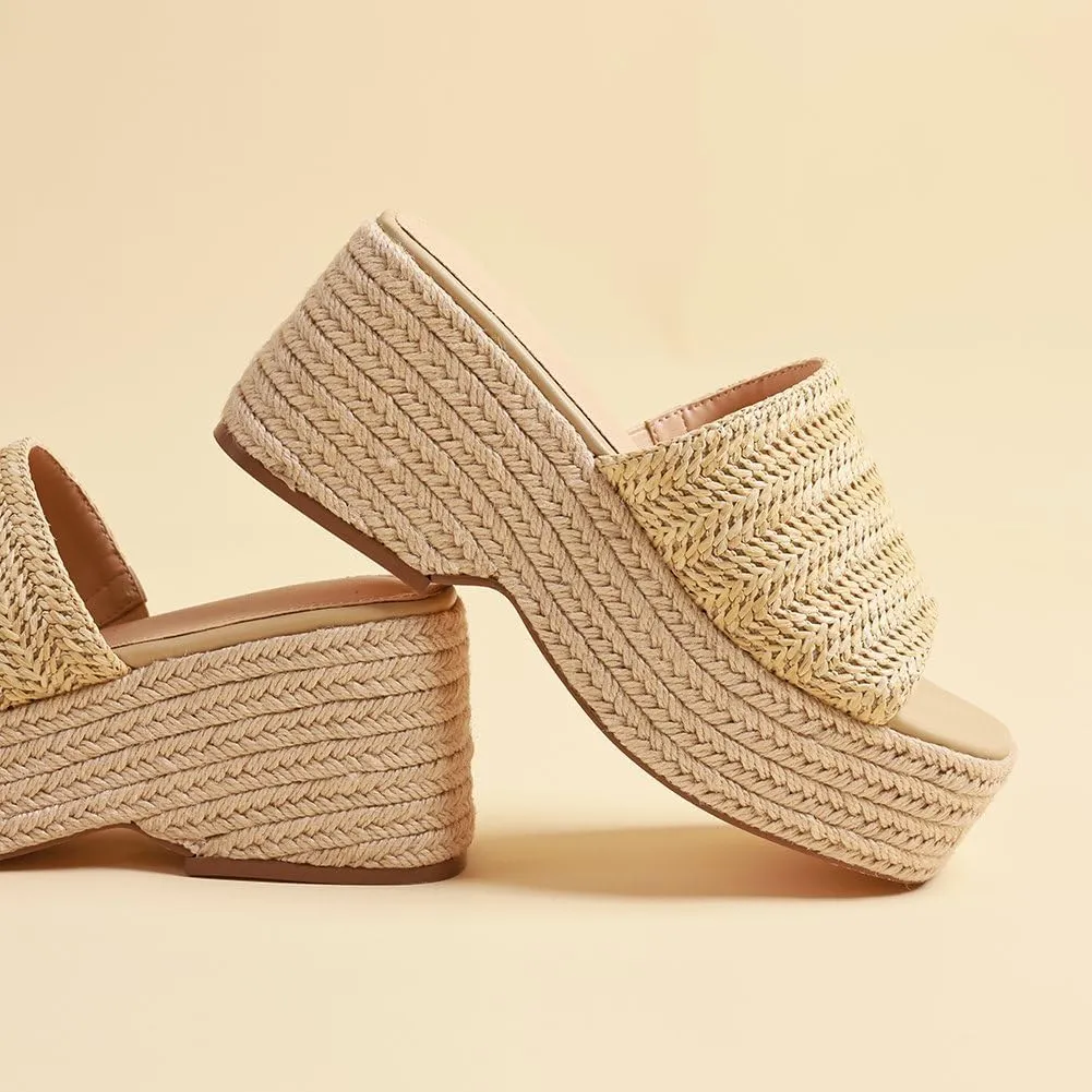 Platform Slip on Espadrille Sandals for Women Wedges Slides Bohemia Sandals Flatform Open Toe Beach Sandals
