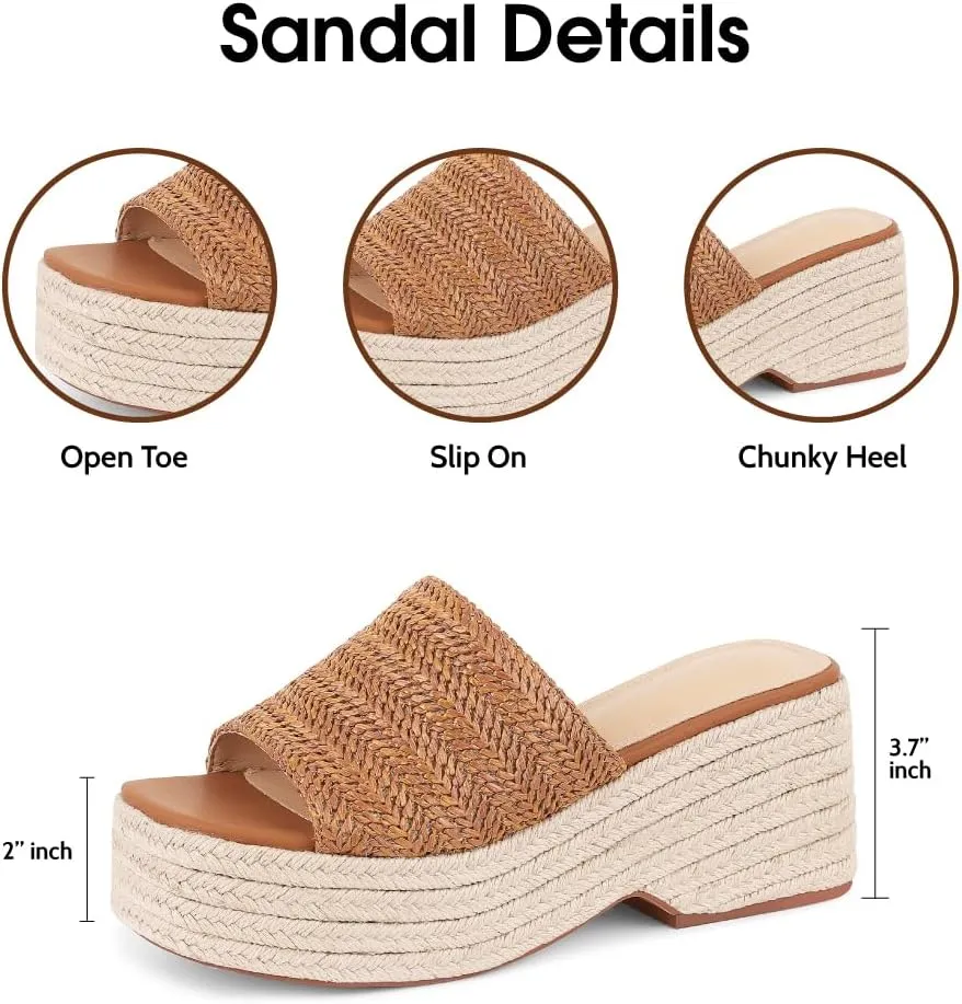 Platform Slip on Espadrille Sandals for Women Wedges Slides Bohemia Sandals Flatform Open Toe Beach Sandals
