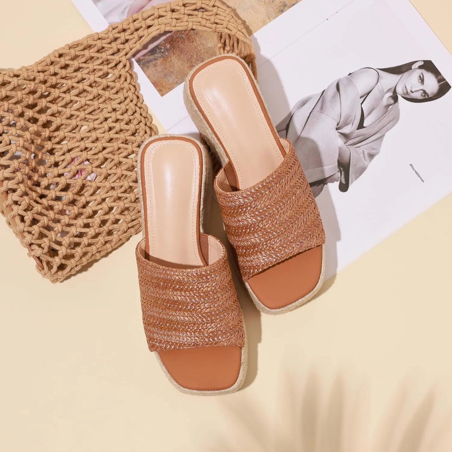 Platform Slip on Espadrille Sandals for Women Wedges Slides Bohemia Sandals Flatform Open Toe Beach Sandals