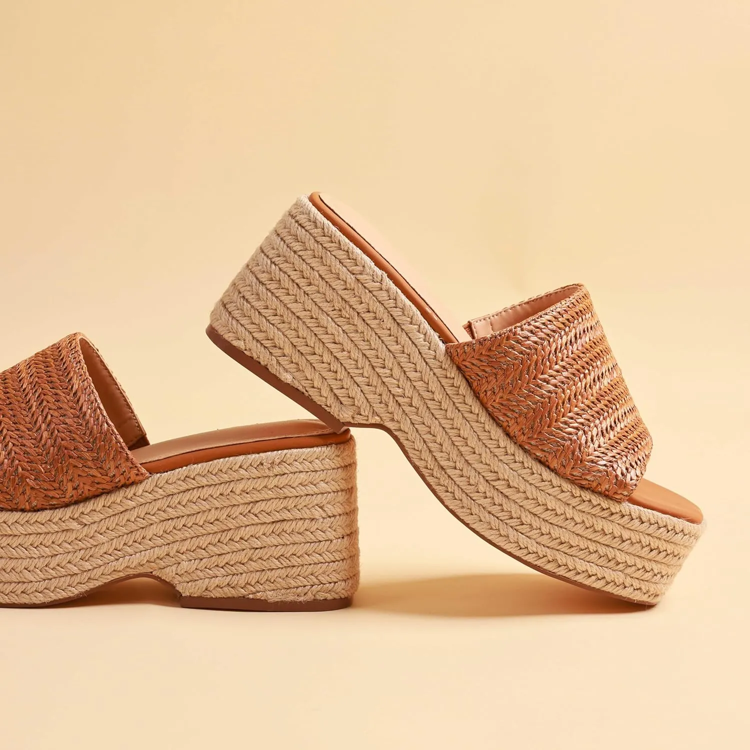 Platform Slip on Espadrille Sandals for Women Wedges Slides Bohemia Sandals Flatform Open Toe Beach Sandals