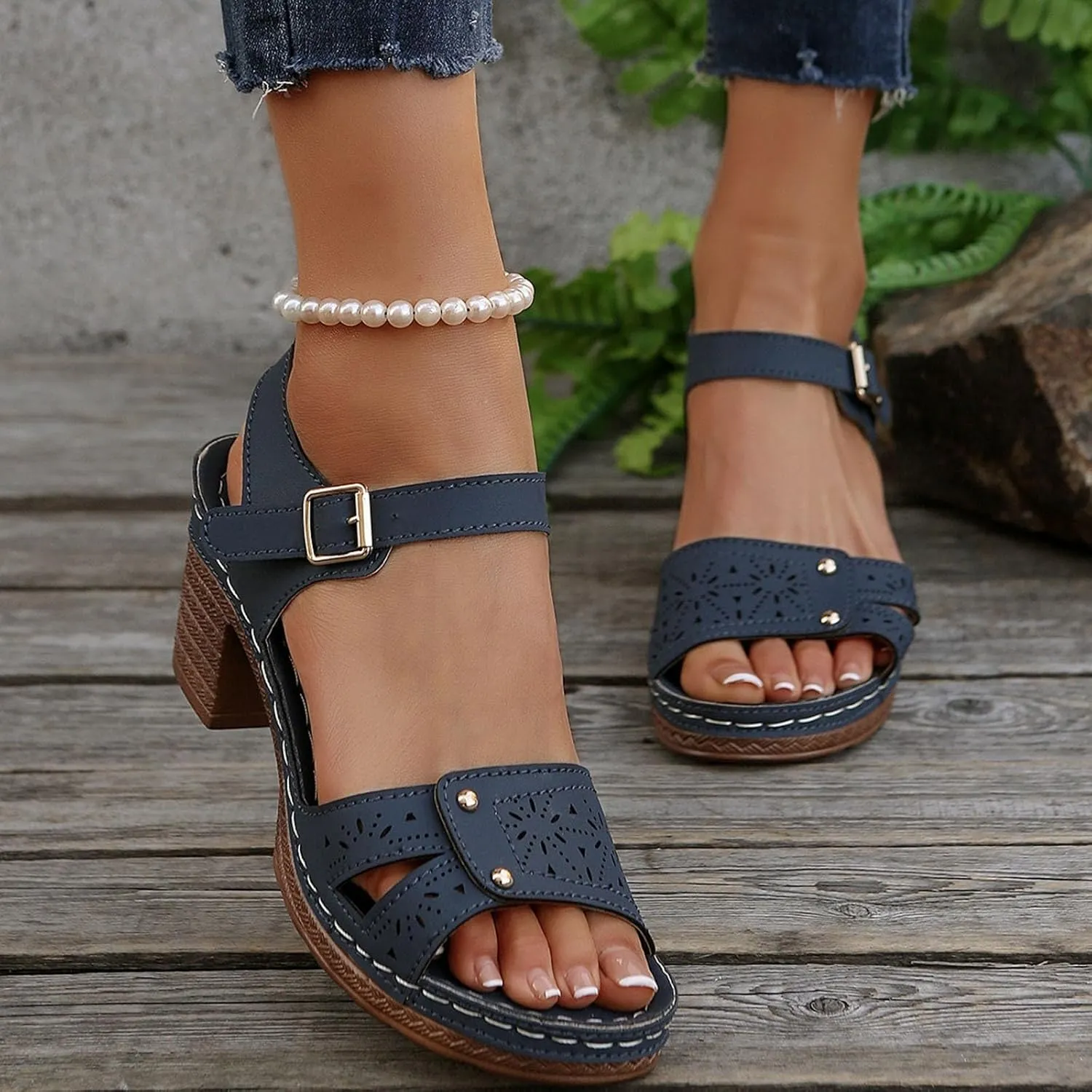 Platform Wedge Sandals for Women 2025 Dressy Summer Ankle Strap Wedges Casual Hollow Out Open Toe Low Heel Comfortable Sandal Work Sandals for Women Office Breathable Dress Shoes